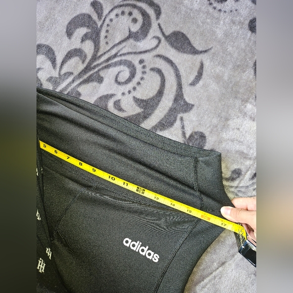 Adidas Women Size Medium White Striped Black Leggings Workout Tights Pant Pocket - Picture 5 of 9